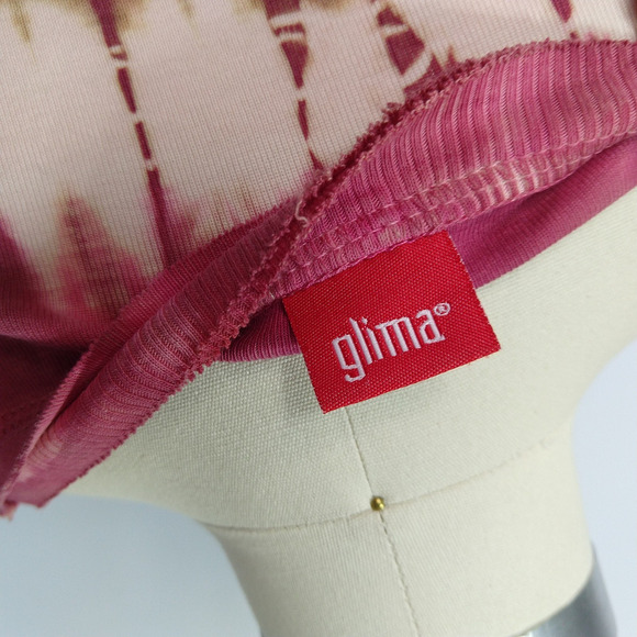 Vintage 90s Glima Tie Dye Top Size S Pink Brown V Neck ASO 1990s Raw Hem - Picture 6 of 8